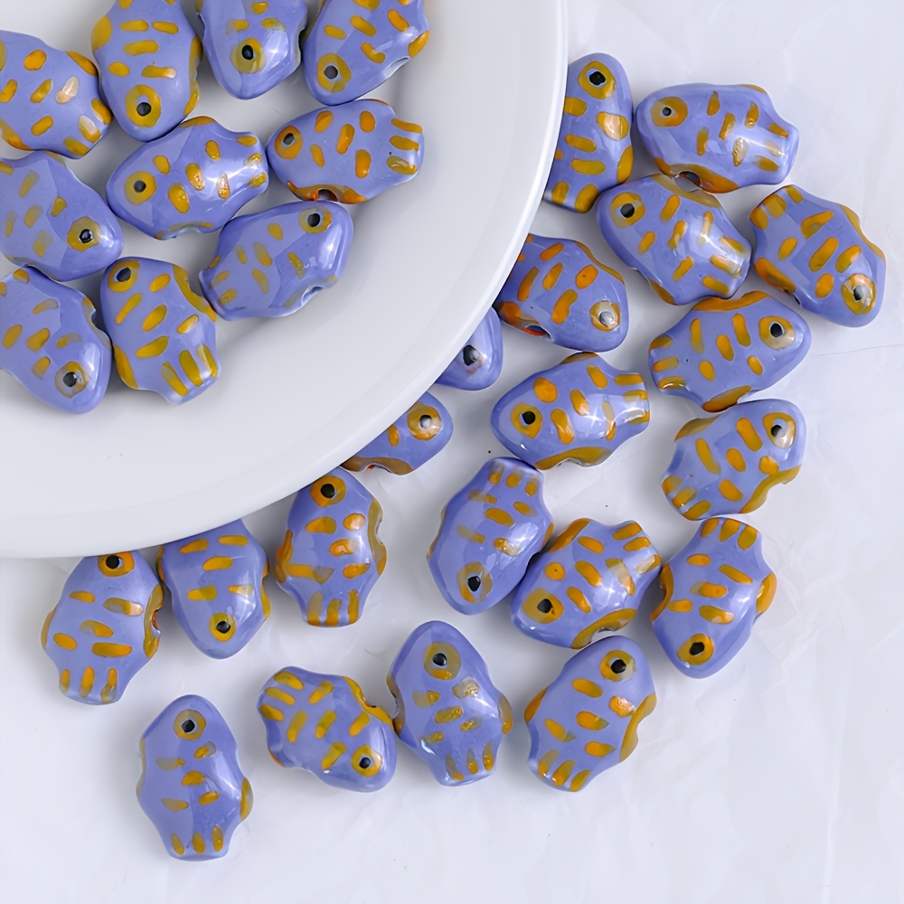 3pcs Hand-Painted Ceramic Fish Loose Beads for Jewelry Decor